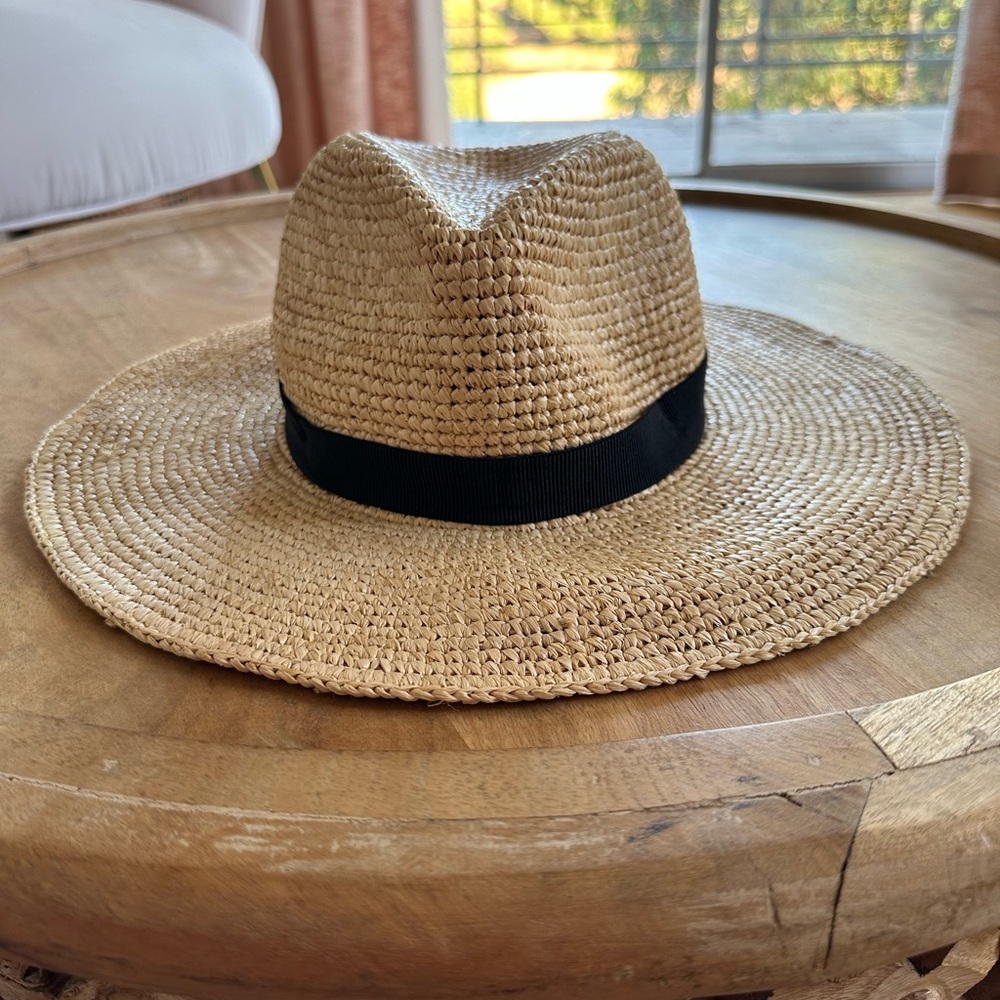 J. Crew Tan Straw Sun Hat with Black Grosgrain Band